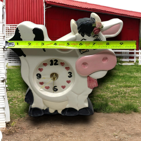 Vintage 1980's Ceramic Cow Standing Clock Whimsical Cottage Farmhouse Handmade - Picture 10 of 10